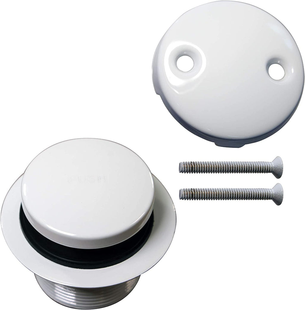 Westbrass D326-50 22-1/2' 17 Gauge Brass Bath Waste & Overflow Assembly with Tip-Toe Drain Plug and 2-Hole Faceplate, Powder Coat White