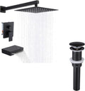 KES Tub and Shower Faucet Set Bathroom Sink Drain Without Overflow, XBN6240-BK+S2008D-BK-TEM