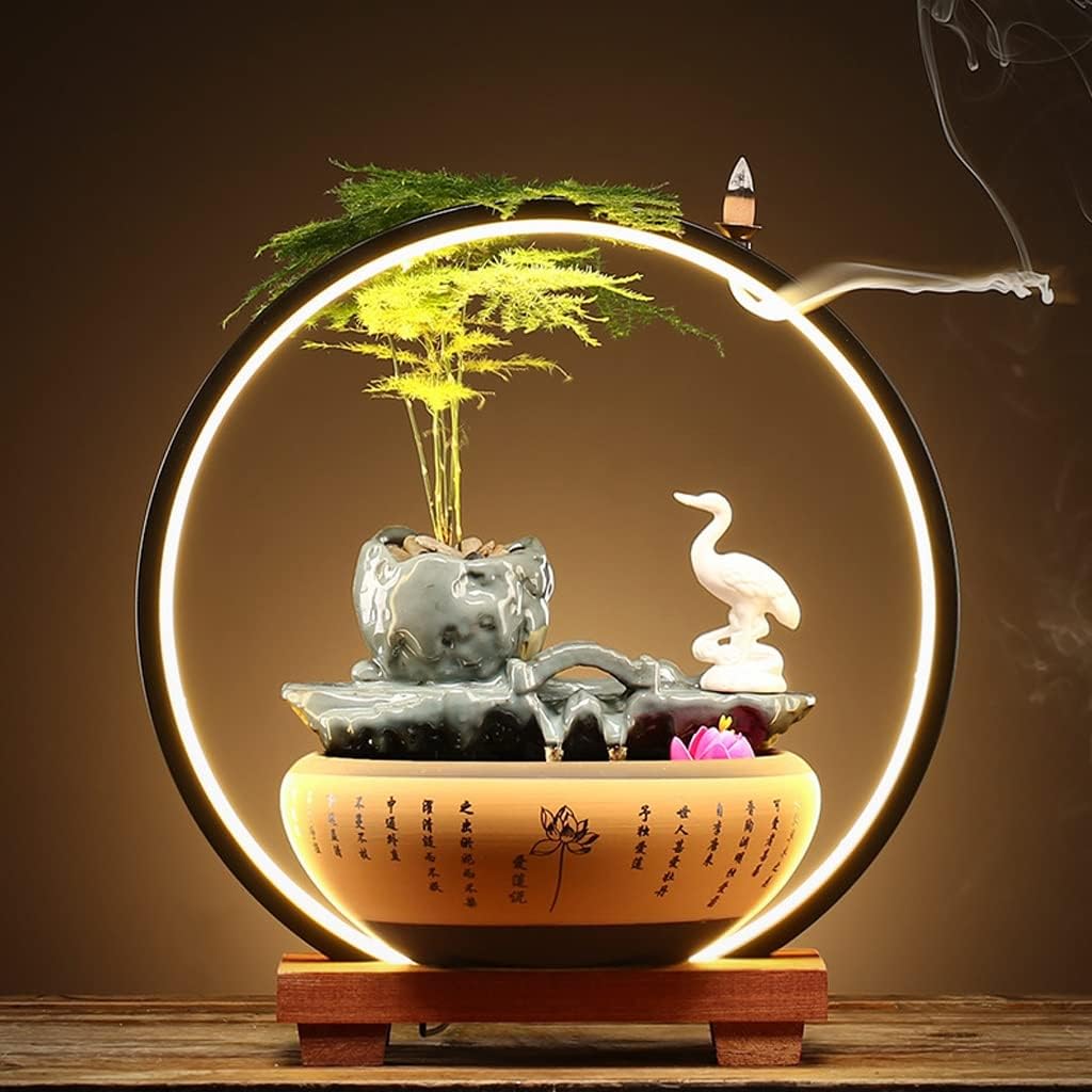 HIHELO Desktop Fountain Tabletop Fountain Chinese Ceramic Water Fountain Office Desktop Decoration Ornament Desktop Circulating Water Fountain Water Fountain Outdoor (Color : A)