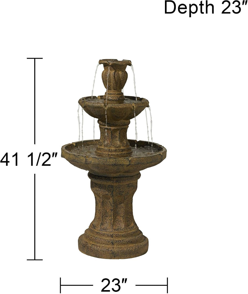 Tuscan Garden 41 1/2' High Large Traditional Italian Indoor Outdoor Decor Dark Faux Stone Floor Fountain Waterfall Tiered Standing Water Feature for Outside Patio Yard Backyard Porch - John Timberland