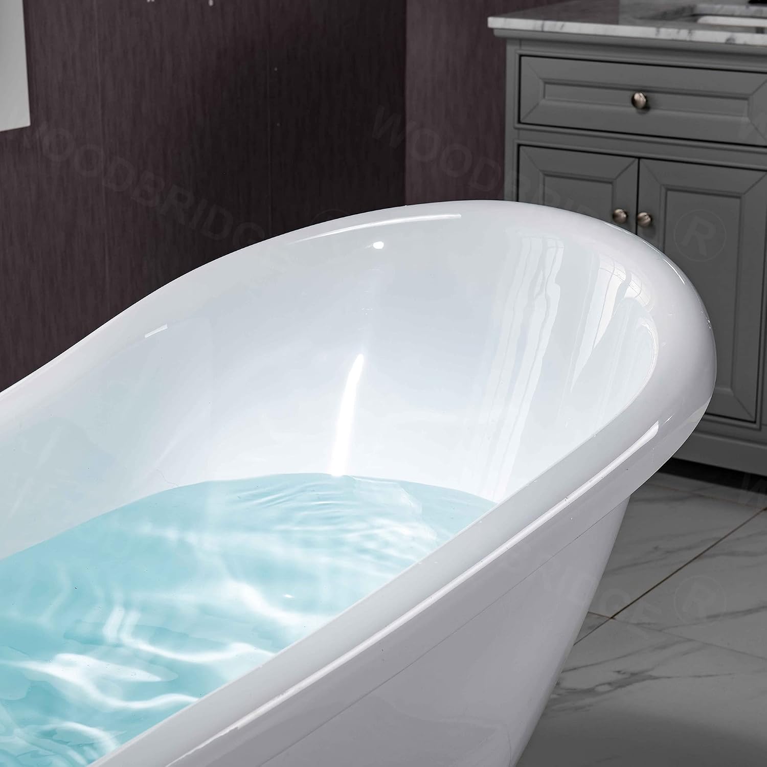 WOODBRIDGE 67' Heavy Duty Acrylic Slipper Clawfoot Bath Tub with Matte Black Feet + Matte Black Drain &Overflow