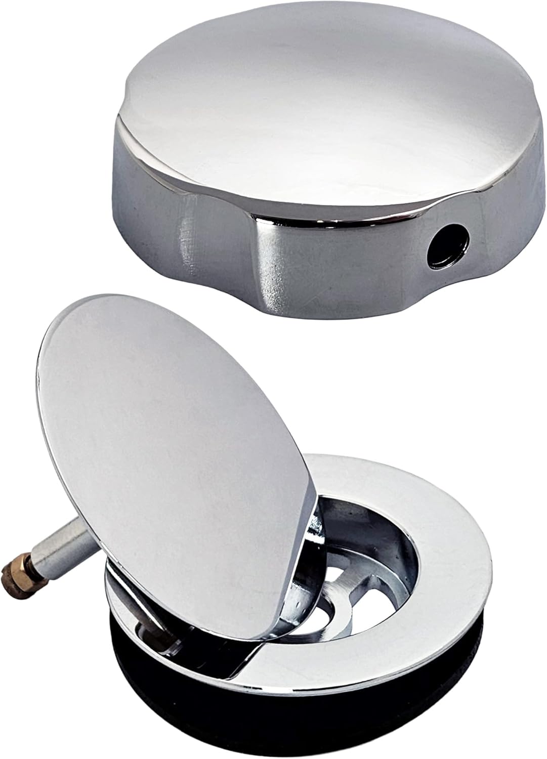 Westbrass A50P35TLE-26 35' Cable Drive Bath Drain Trim Kit with Rotary Overflow Cover Knob, European Stopper and Poly Tubular Pipes, Polished Chrome