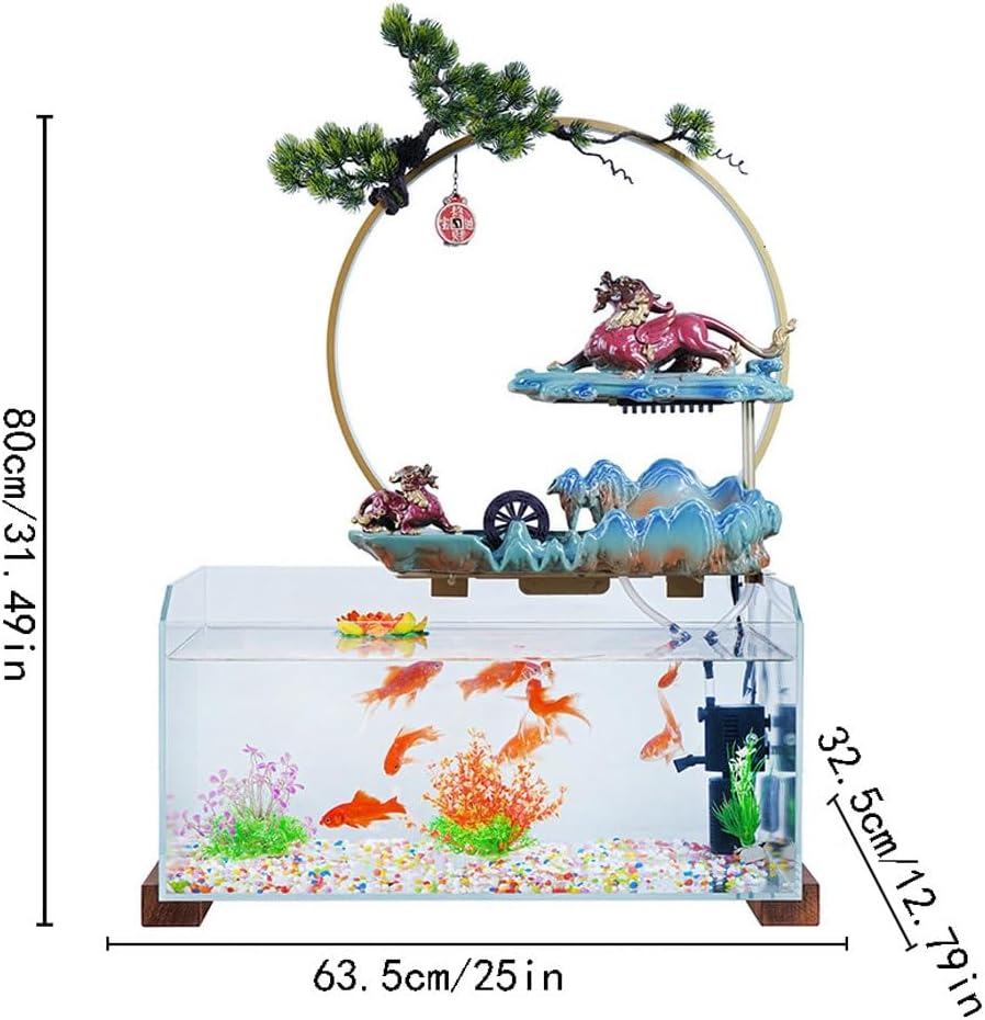 GUERNSEY Tabletop Fountain Water Circulation Office Desk Decorations Glass Fish Tank Desktop Decorations Indoor Desktop Fountain Decorations Indoor Waterfall Feature Indoor Fountain