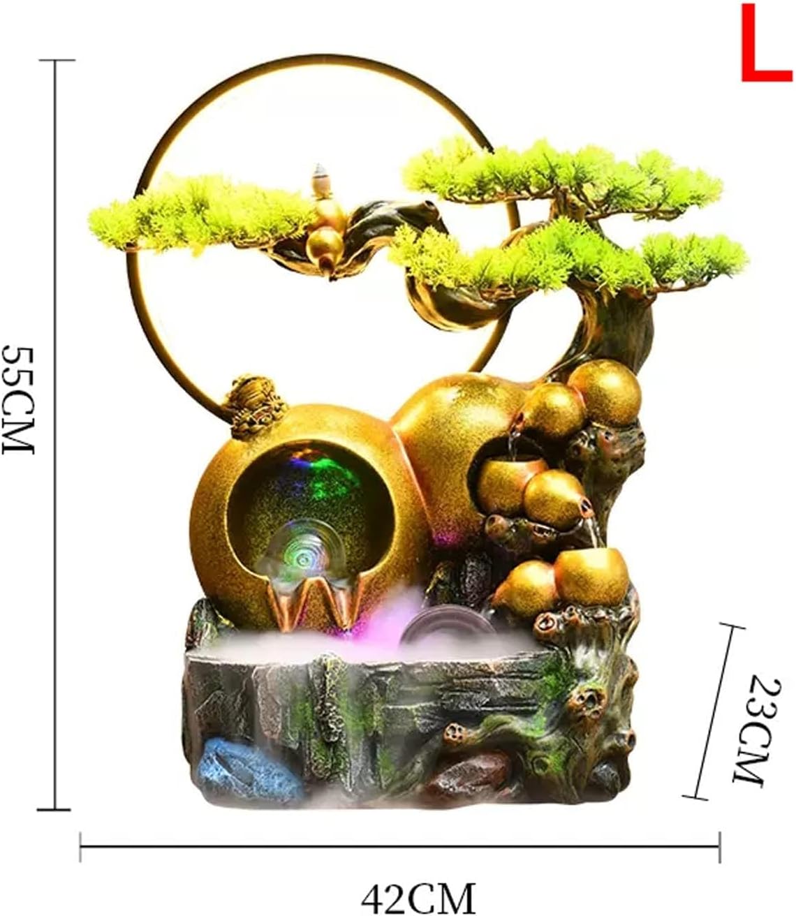 WASHLA Tabletop Fountain, with LED Lights, Incense, Circulating Water, and Rotating Glass Ball, Suitable for Multiple Scenes