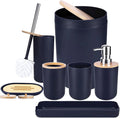 Bathroom Accessories Set Navy Blue Bathroom Decor Sets with Trash Can,Toilet Brush,Toothbrush Holder, Lotion Soap Dispenser,