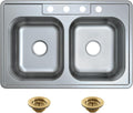Kingston Brass Studio KGKTD332287 33' Stainless Steel Self-Rimming Double Bowl Drop-In Kitchen Sink with 4-Hole Drain and Strainer, Stainless Steel/Brushed Brass