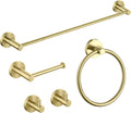 KIBI 5-Piece Bathroom Hardware Set – Wall Mounted Circular Bathroom Accessories Kit with 18 Inch Towel Bar, Towel Ring, Toilet Paper Holder & 2 Robe Hooks – Brushed Gold