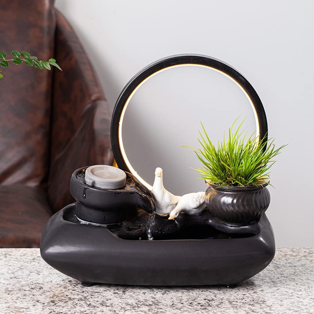 HIHELO Tabletop Fountain Tabletop Fountain Creative Living Room Ceramic Flowing Water Ornament Office Desktop Circulating Water Fountain Waterscape Indoor Fountain (Color : C)