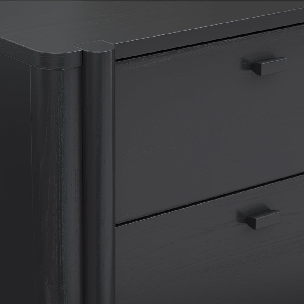 Nathan James Solace Mid Century Modern 2 Drawer Nightstand with Solid Wood Frame and Rounded Details, Black