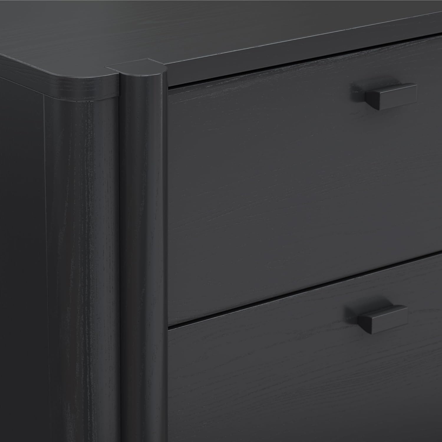Nathan James Solace Mid Century Modern 2 Drawer Nightstand with Solid Wood Frame and Rounded Details, Black