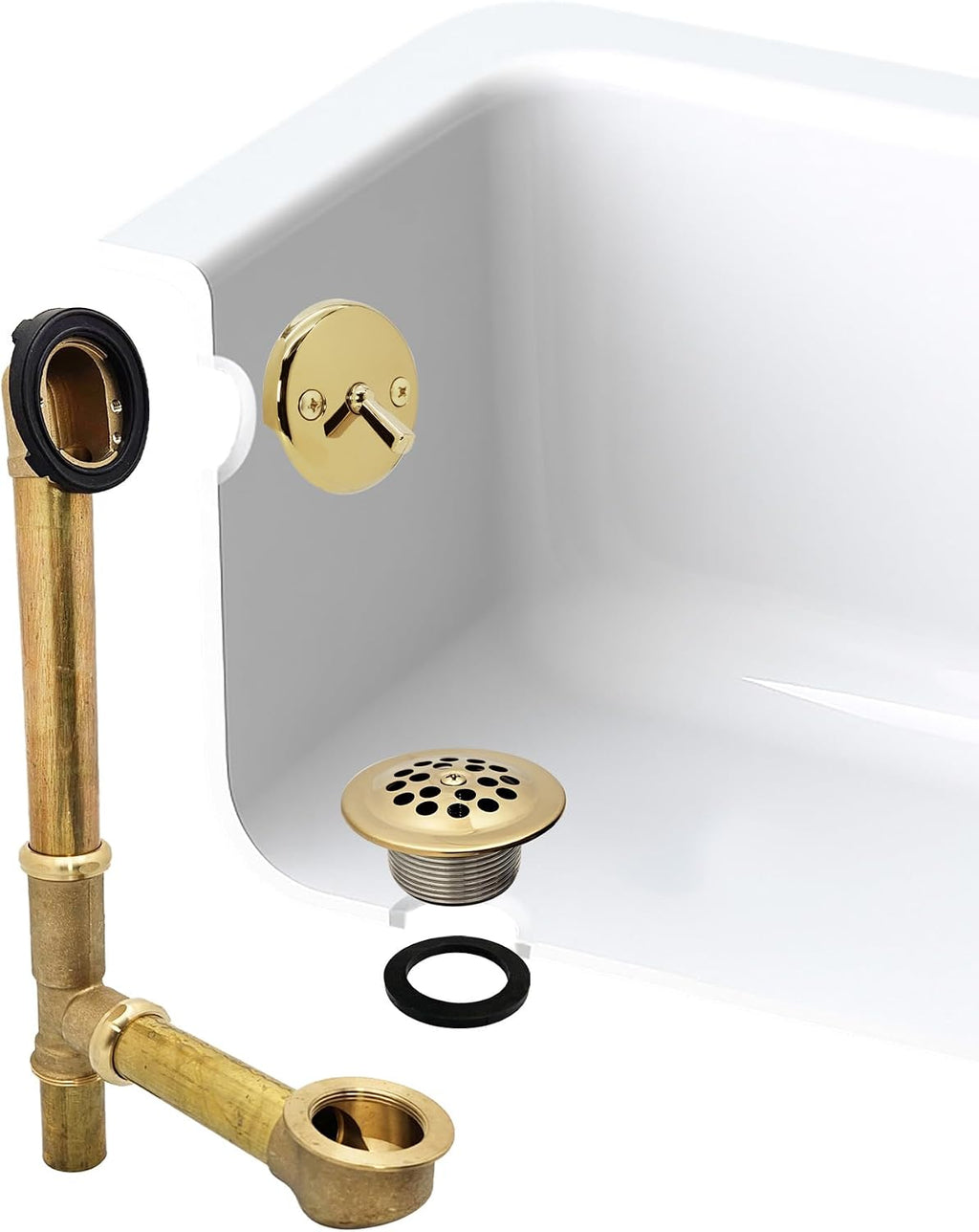 Westbrass A323-01 14' Bath Waste & Overflow Assembly with Trip Lever and Beehive Strainer Grid Drain, Polished Brass