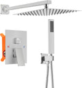 Bathroom Shower Faucet Set，12 Inch Rain Shower Head with Handheld Spray，Brass Shower Valve Trim Kit，Wall Mounted Square Rain Shower System (Brushed Nickel)