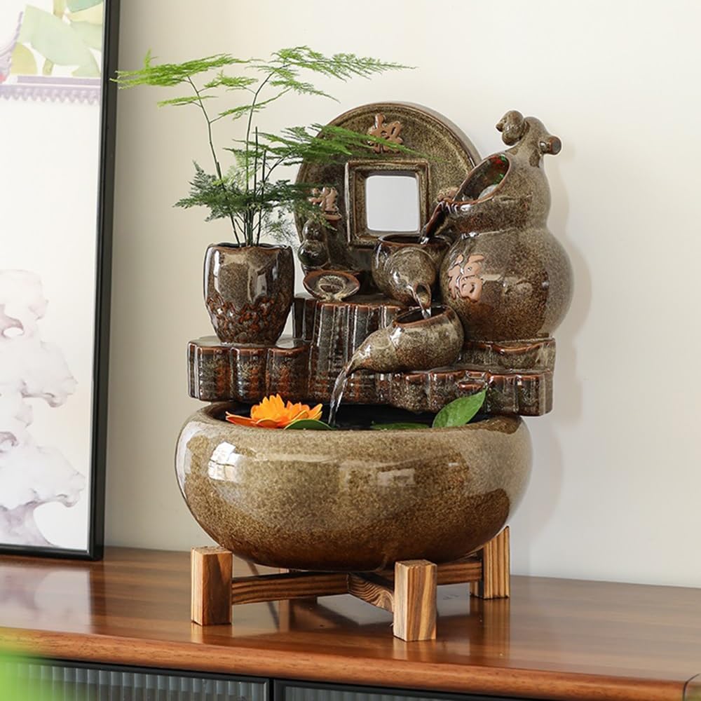 GRFIT Indoor Fountain Tabletop Relaxation Fountain with Water Wheel, Decoration for Office Desk and Living Room Table Fountain