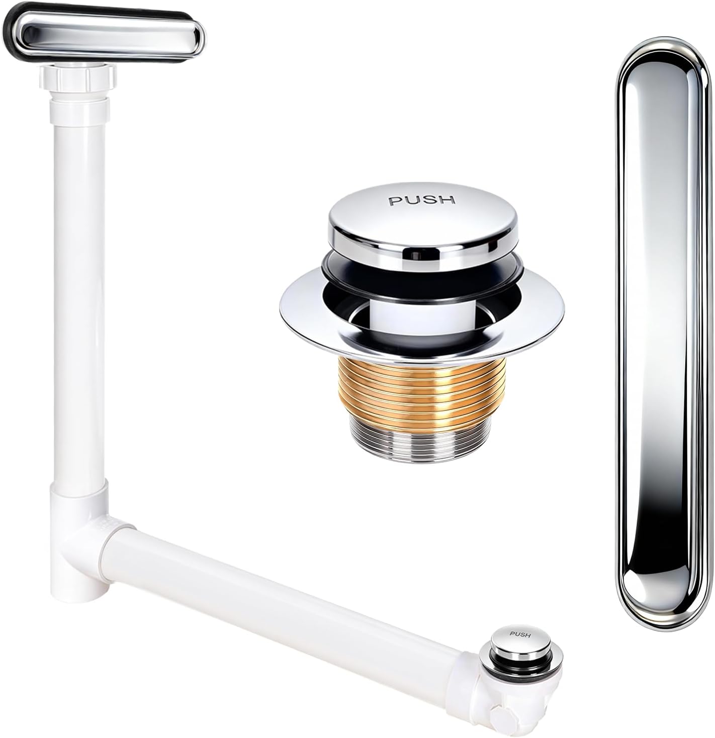 Slotted Overflow Bath Drain with Toe-Tap Stopper, with Metal Overflow Cover, Compatible with Kohler Elevance/Archer/Underscore/Rêve/Parity Baths and Whirlpools, Polished Chrome, Easy Installation