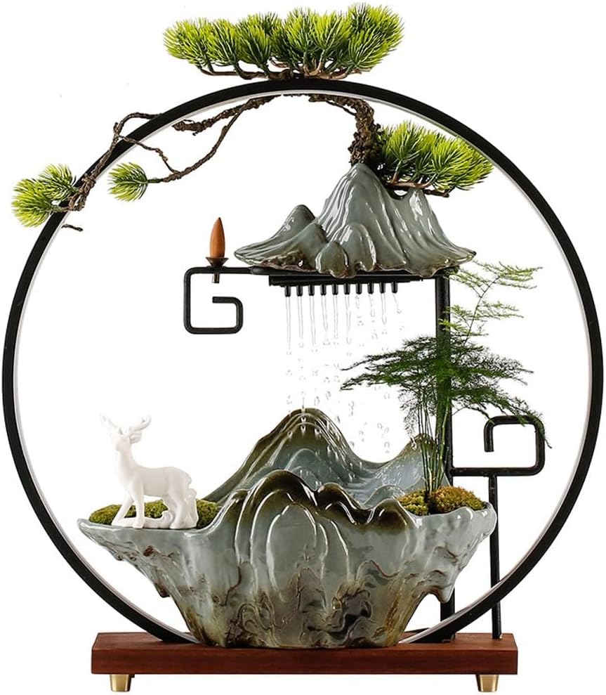 GUERNSEY Tabletop Fountain Chinese Style Circulating Water Fountain Living Room Office Desktop Home Decoration Study Desktop Fountain Indoor Fountain