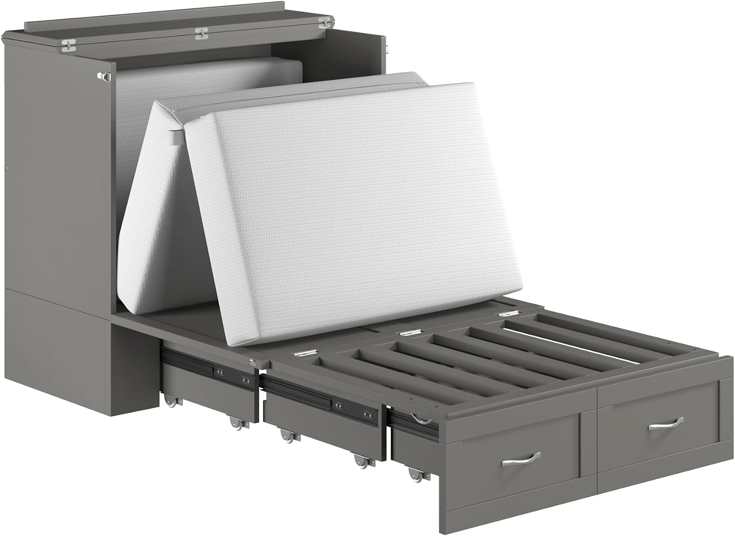 AFI, Hamilton Twin XL Murphy Bed Chest with 6' Mattress, Storage Drawer, and Built-in USB Charger, Grey