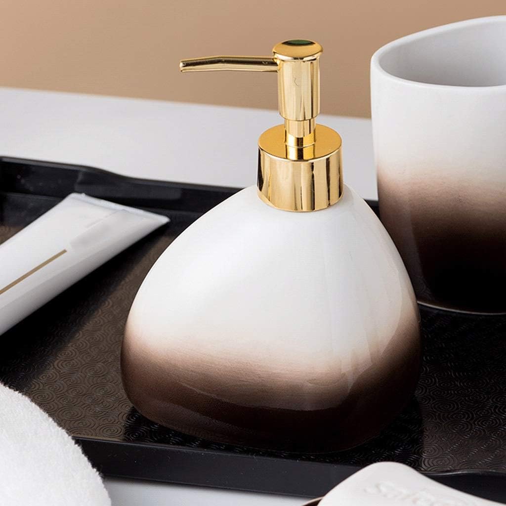Countertop Soap Dispensers Bathroom Accessory Set 5/6 Piece Ceramic Bathroom Accessories Set 450Ml/15.2Oz Soap Dispenser Gradient Brown Bathroom Gift Set Soap Dispensers-Blue-5 Piece Set