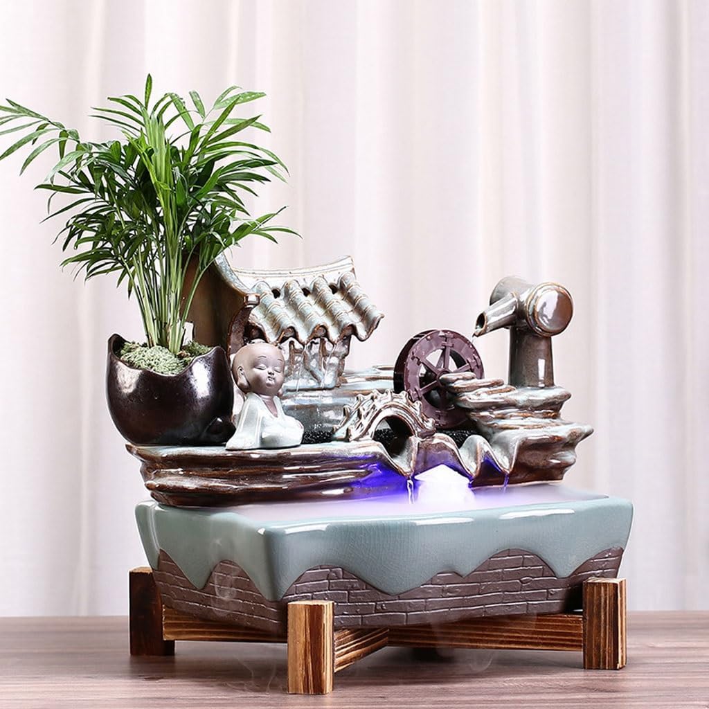 GUERNSEY Tabletop Fountain Tabletop Fountains Chinese Style Ceramic Water Ornaments Home Living Room Desktop Fountain Study Desktop Xunhua Water Fountain Indoor Fountain
