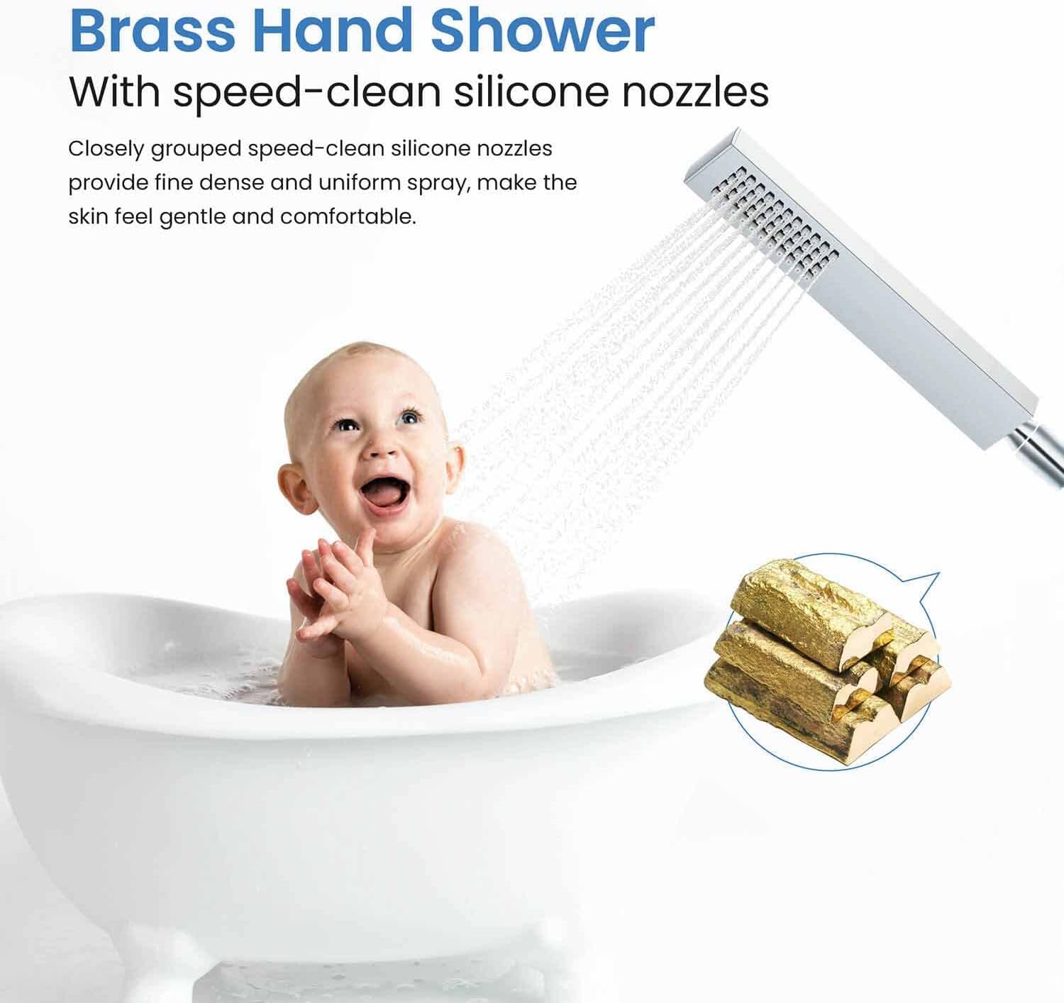 KIBI Freestanding Bathtub Faucet with Hand Shower, Floor Mounted Tub Filler – Single Handle Solid Brass Bathroom Faucet with Ceramic Cartridge & Stainless Steel Hose, Chrome Finish (KTF302CH)