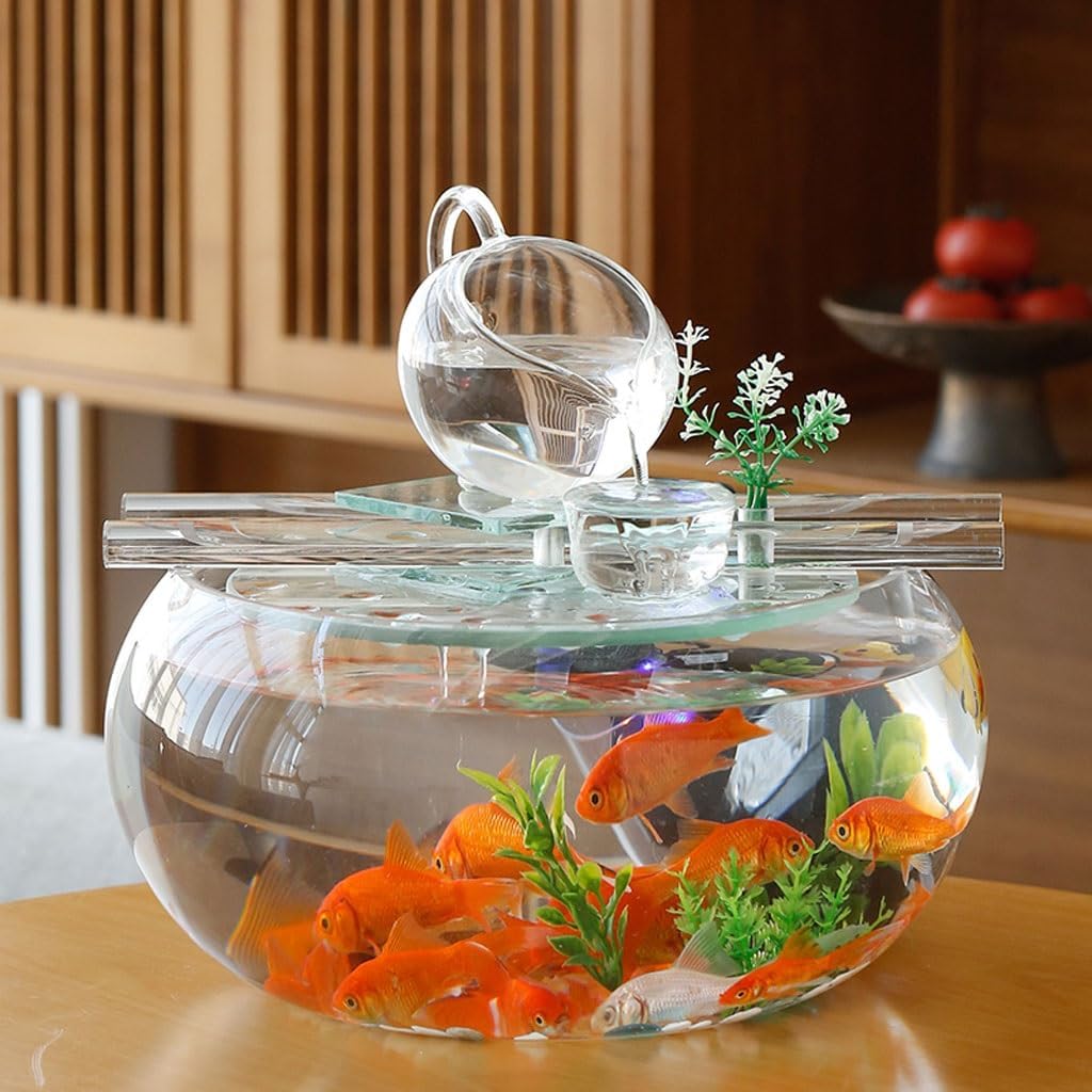 GUERNSEY Tabletop Fountain Tabletop Fountains Tea Room Desktop Glass Fish Tank Creative Circulating Water Ornaments Living Room Desktop Fountain Decoration Ornaments Indoor Fountain