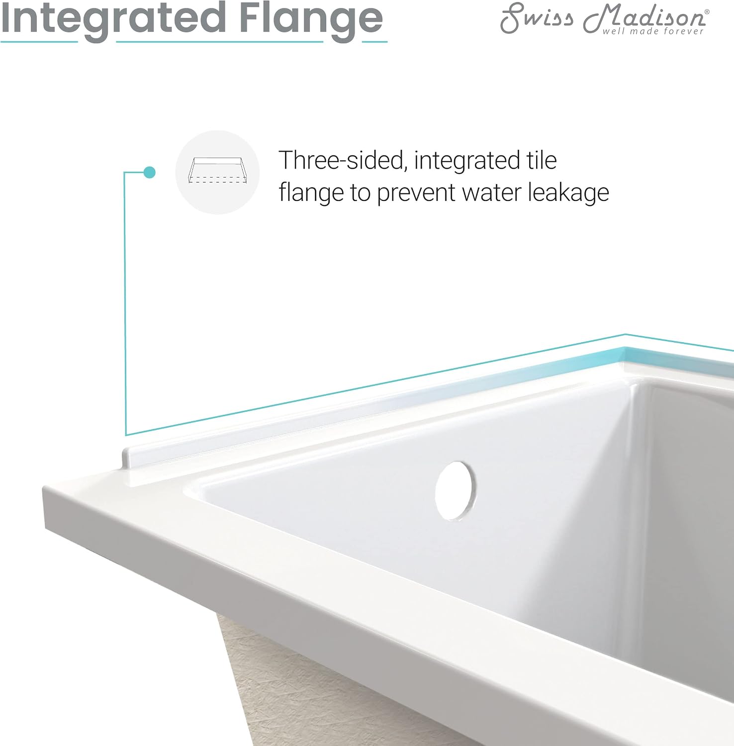 Swiss Madison Voltaire 54' x 30' Acrylic Glossy White, Alcove, Integral Left-Hand Drain, Bathtub