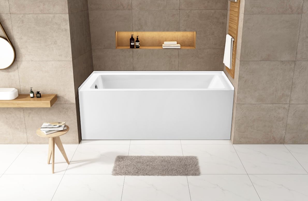 Aqua Eden VTAP6032L22 60-Inch Acrylic 3-Wall Alcove Tub with Left Hand Drain Hole, Glossy White