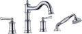 Roman Bathtub Faucet Set With Hand Shower 4 Hole Deck Mount Tub Filler With Diverter, 2 Lever Handle Rough-in Valve and Water Supply Lines Included for Bathroom Tub, Chrome