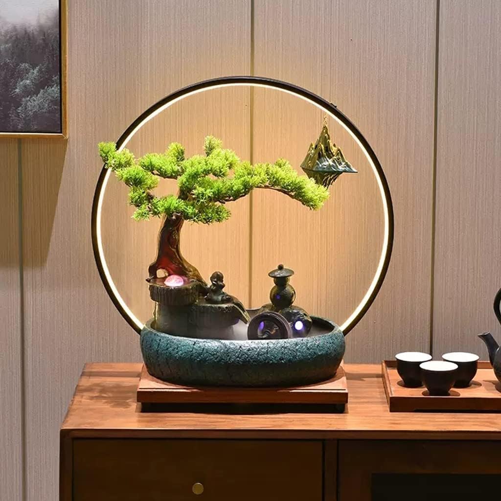 Ceramic Tabletop Fountain with LED Light Ring, Zen Charm, Soothing and Relaxing, Suitable for Home, Office, Etc.