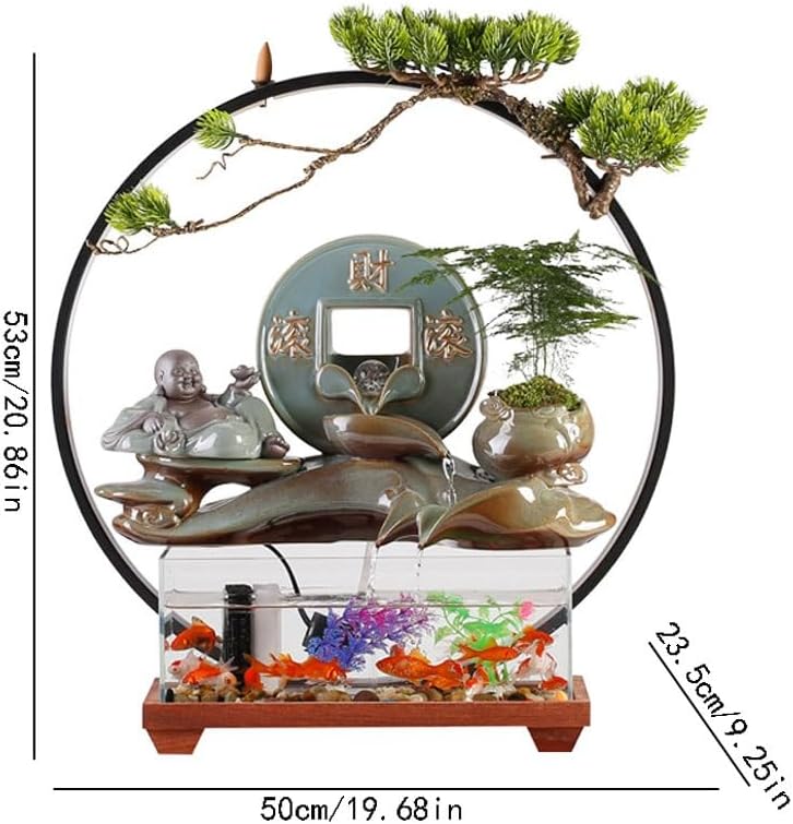 GUERNSEY Tabletop Fountain Tabletop Fountains Chinese Style Entrance Glass Fish Tank Ornaments Creative Flowing Water Table Fountain Ornaments Office Decorations Indoor Fountain