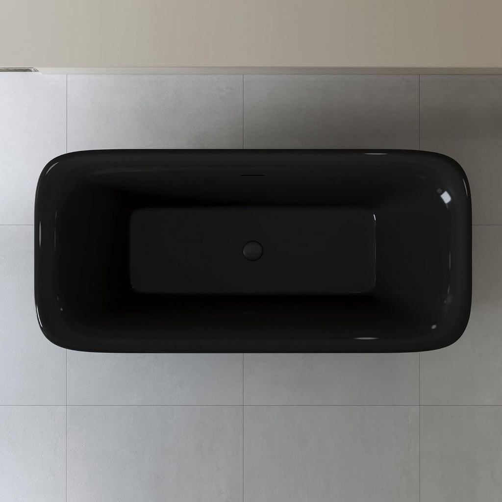 WOODBRIDGE 71 X 33.5 X 24.75' freestanding soaking bathtub with matte black drain included, Black WE006