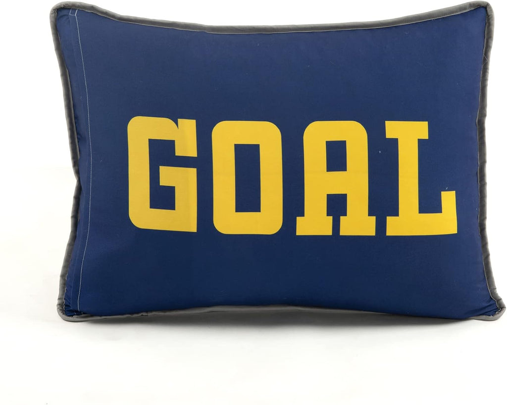Lush Decor Soccer Game Reversible Quilt Quen Size 4 Piece Set Full/Queen White & Navy - Toddler Bedding Set Full Quilt - Sports Decor - Soccer Bedding