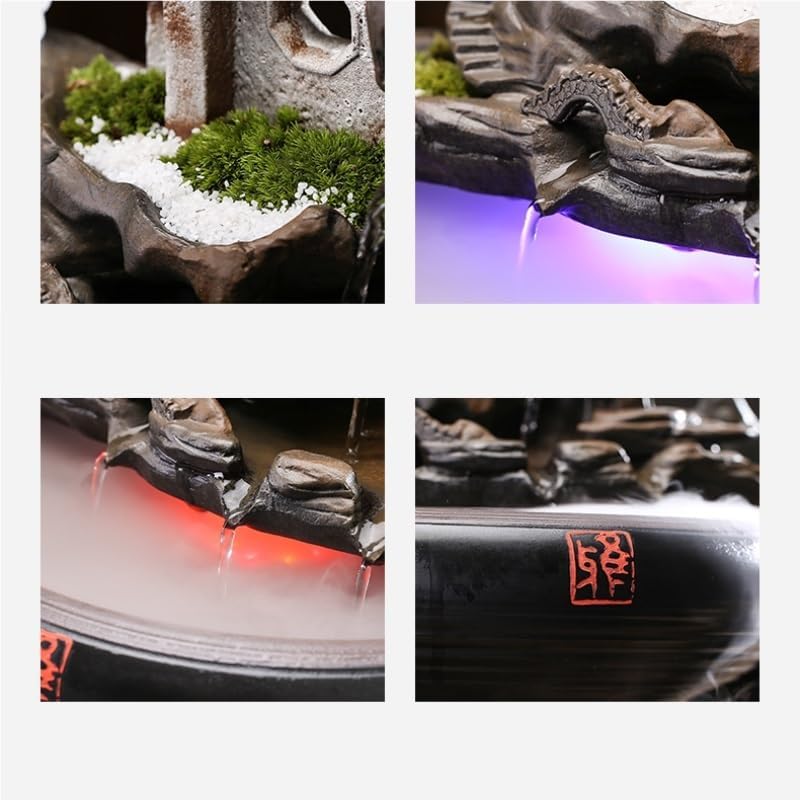 GUERNSEY Tabletop Fountain Flowing Water Ornaments Chinese Style Ceramic Home Decoration Humidifier Living Room Office Desktop Fountain with Feng Shui Wheel Indoor Fountain