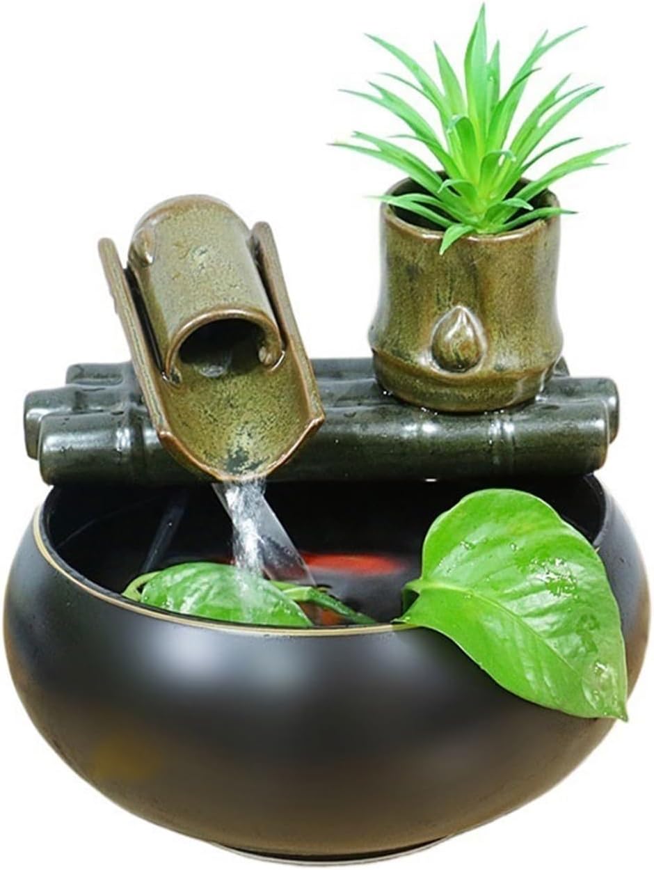 GLigeT Tabletop Fountain Rustic Style Ceramic Cycle Water Fountain Home Living Room TV Cabinet Decorative Furnishings Desktop Small Ornaments Water Fountain Decor