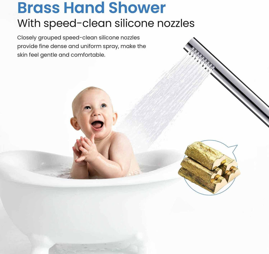 KIBI Circular Floor Mount Bathtub Faucet with Hand Shower | Single Handle Freestanding Tub Filler | Modern Bath Faucet | Chrome Finish | Solid Brass | KTF301