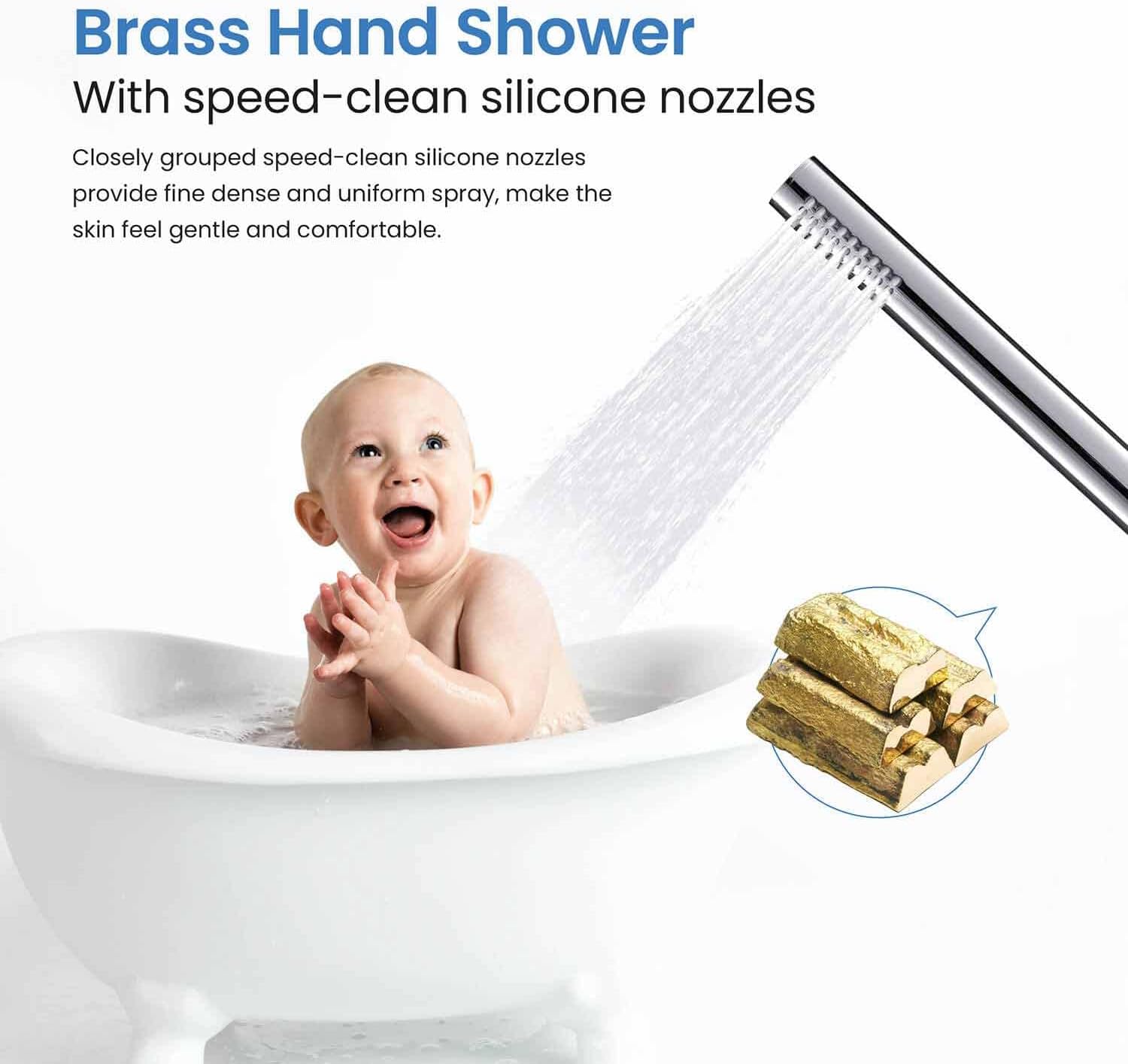 KIBI Circular Floor Mount Bathtub Faucet with Hand Shower | Single Handle Freestanding Tub Filler | Modern Bath Faucet | Chrome Finish | Solid Brass | KTF301