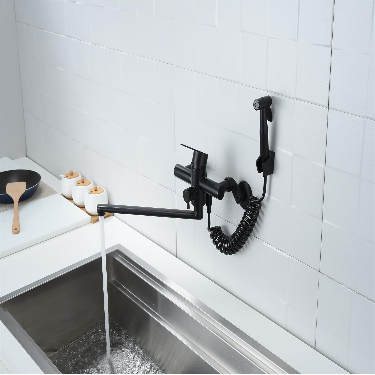 Bathroom Taps with Shower Mixer and Basin Tap Set, 304 Stainless Steel Bath Faucet Wall Mounted Mixer Taps, Hot and Cold 2 Function Taps, Bathtub Shower Faucet Set,Black