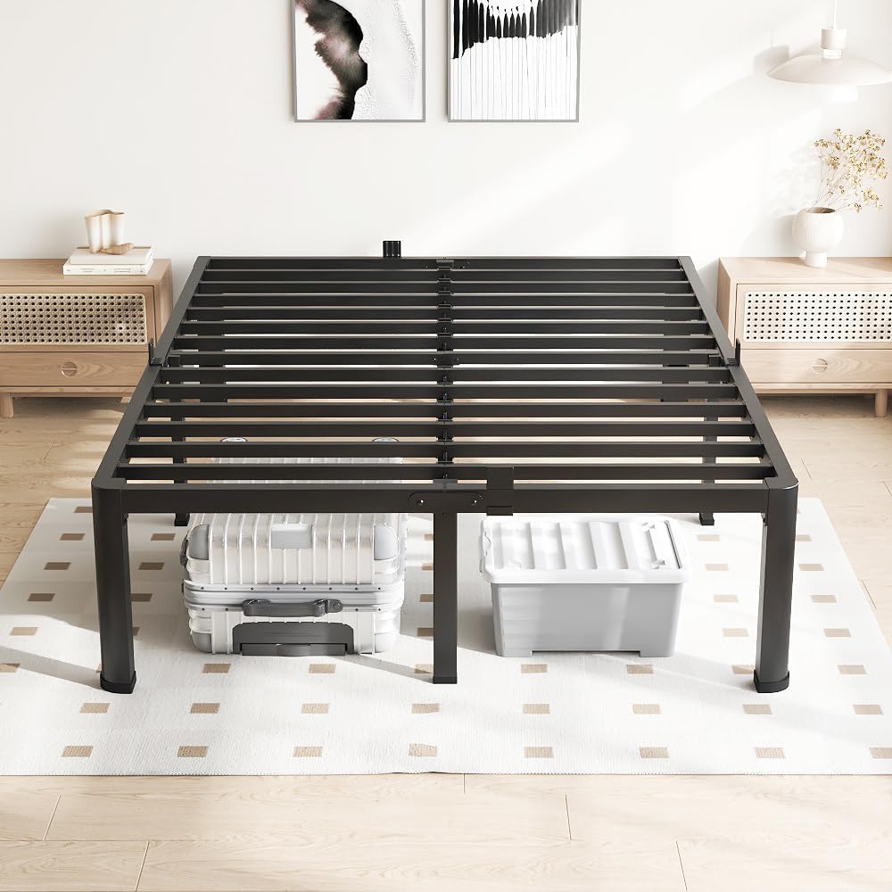 VIPSHOW 18 Inch California King Bed Frame, 3500Lbs Heavy Duty Metal Platform with Round Corner Legs Mattress Slide Stopper, Steel Slat Support No Box Spring Needed, Noise Free, Non-Slip, Easy Assembly