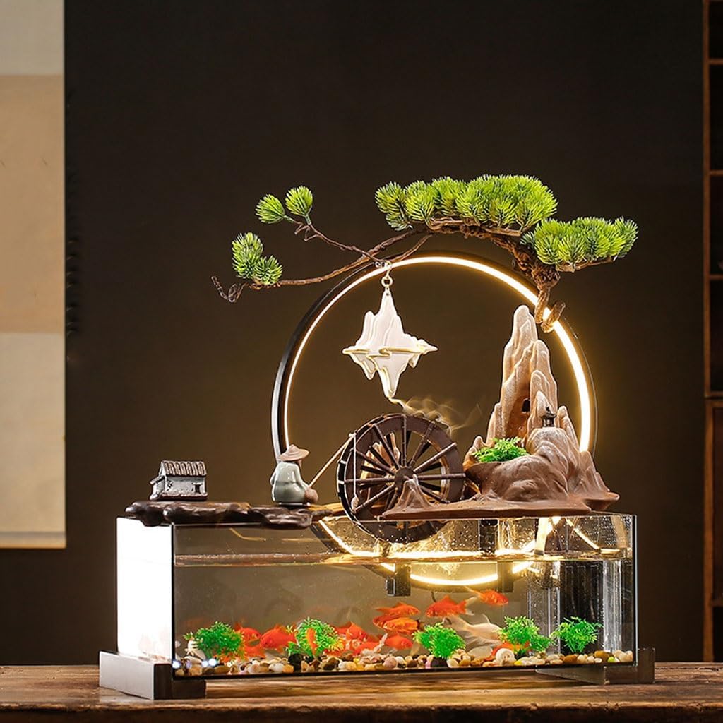 GUERNSEY Tabletop Fountain Desktop Water Ornaments Circulating Water Living Room Fountain Chinese Style Home Decoration Office Desktop Indoor Fountain