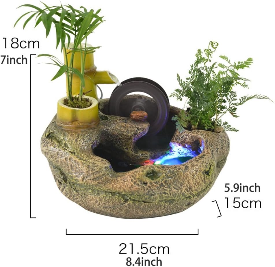 Tabletop Indoor Water Fountain Indoor Tabletop Fountain with LED Lights & Automatic Pump Waterfall Feature for Home Office Bedroom Desk Decoration Natural Waterfall for Home Décor(A)