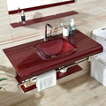 Modern Wall-Mounted Bathroom Vanity Set with Tempered Glass Sink Mirror Shelves - Space-Saving Floating Design for Stylish Bathrooms Efficient Nization,2186 Rosso 90X50Cm