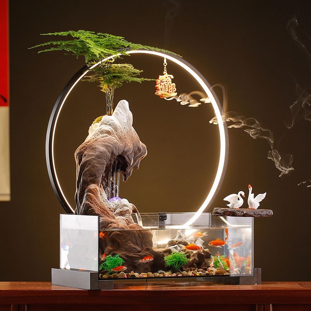 GUERNSEY Tabletop Fountain Home Water Fish Tank Ornaments Living Room Desktop Chinese Rockery Water Wheel Water Circulation Fountain Indoor Fountain