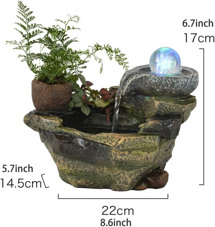 Desktop Fountain Office Indoor Tabletop Fountain with LED Lights & Automatic Pump Waterfall Feature for Home Office Bedroom Desk Decoration Home Decor Housewarming(B)