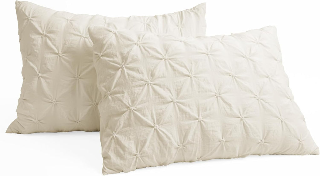 Lush Decor Ravello Pintuck Comforter Set - Luxe 5 Piece Textured Bedding Set - Traditional Glam & Farmhouse Inspired Bedroom Decor - Full/ Queen, Ivory