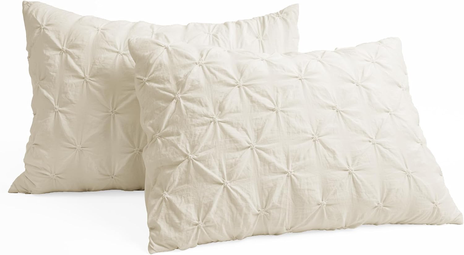 Lush Decor Ravello Pintuck Comforter Set - Luxe 5 Piece Textured Bedding Set - Traditional Glam & Farmhouse Inspired Bedroom Decor - Full/ Queen, Ivory