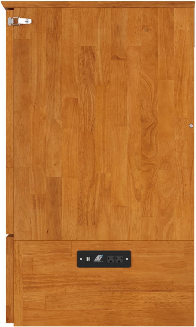 AFI Hamilton Queen Murphy Bed Chest with Mattress, Storage, and Built-in Charger in Light Toffee