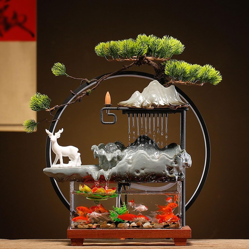 GUERNSEY Tabletop Fountain Chinese-Style Flowing Water Ornaments Rockery Circulating Water Desktop Fountain Office Desktop Fish Tank Ornaments Indoor Waterfall Feature Indoor Fountain