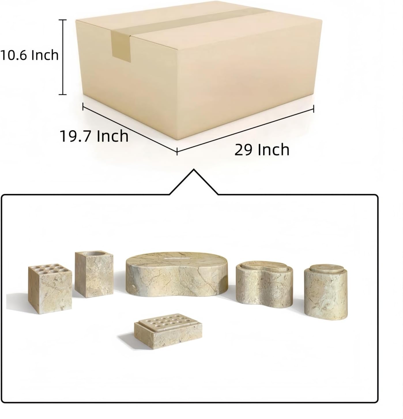 Natural Marble Bathroom Accessories Set, Beige Gold - 6-Piece Set for Modern Home Decor