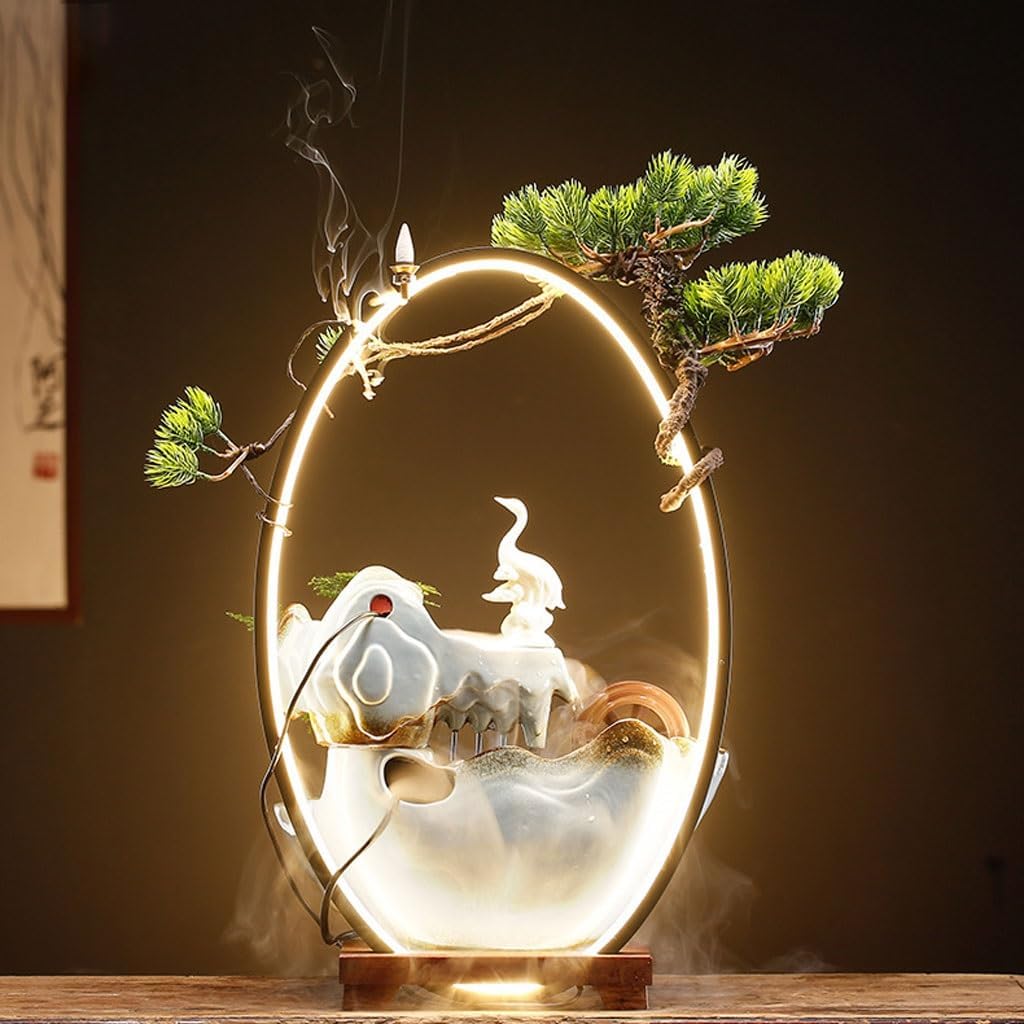 GUERNSEY Tabletop Fountain Chinese Flowing Water Rockery Desktop Fountain Ornaments Office Ceramic Desktop Fountain Living Room Desktop Decorations Indoor Waterfall Feature Indoor Fountain