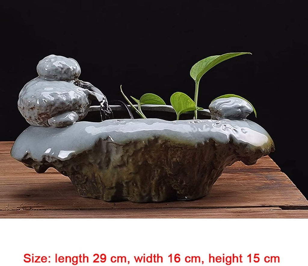 HIHELO Desktop Fountain Creative Ceramic Desktop Fountain Waterfall Indoor Tabletop Fountain Desk Office Garden Ceramic Fountain Water Fountain Outdoor