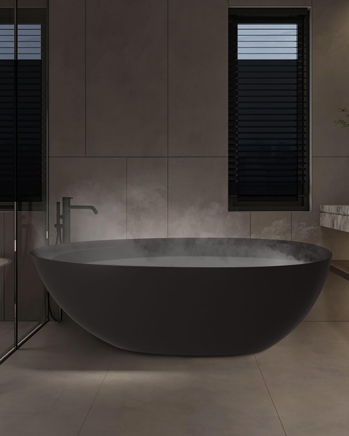 CASAINC 67' Free Standing Tub, Matte Black Stone Resin Freestanding Tub Large Space Solid Surface Soaking Tub with Drain, Drain Hose & Sanding Paper
